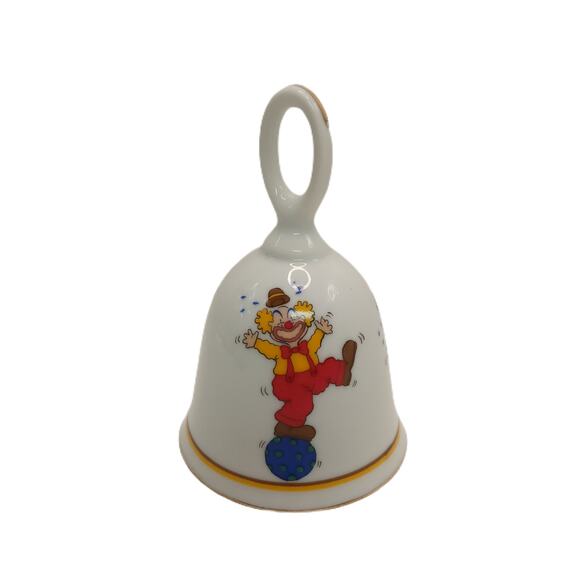 Vintage Porcelain Bell 3 Playful Circus Clowns Gold Trim Collectible Home Decor - Picture 1 of 11